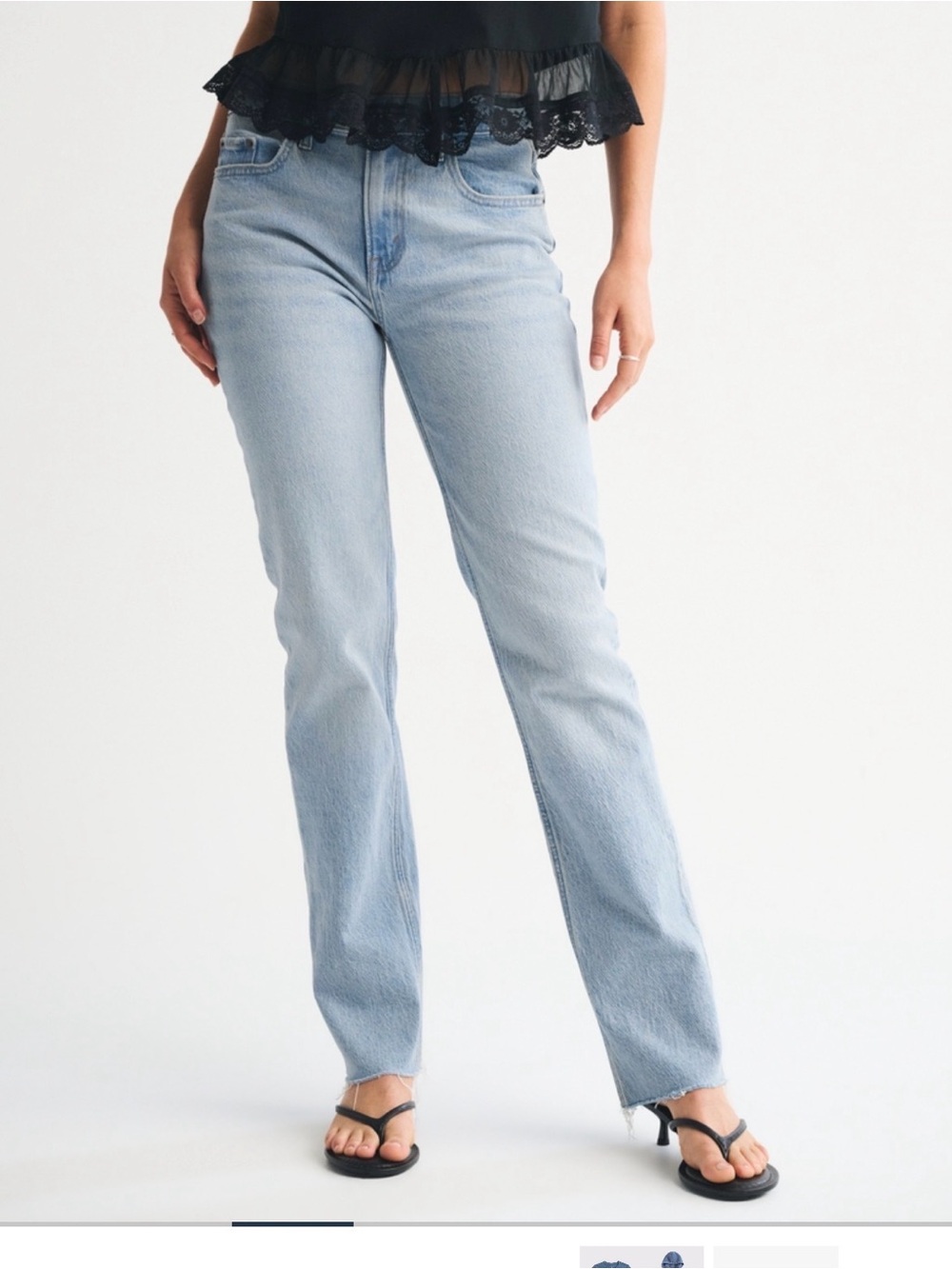 Abercrombie & Fitch The 90s Straight Mid Rise Light Fray Hem